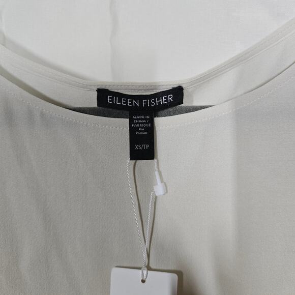 Eileen Fisher System Silk Georgette Crepe Bateau Neck Shell Top In Bone Size XS - Picture 5 of 6